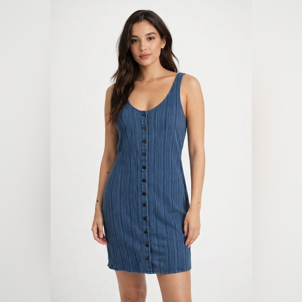 O’Neill Blue Ribbed Button Front Tank Dress Size‎ M